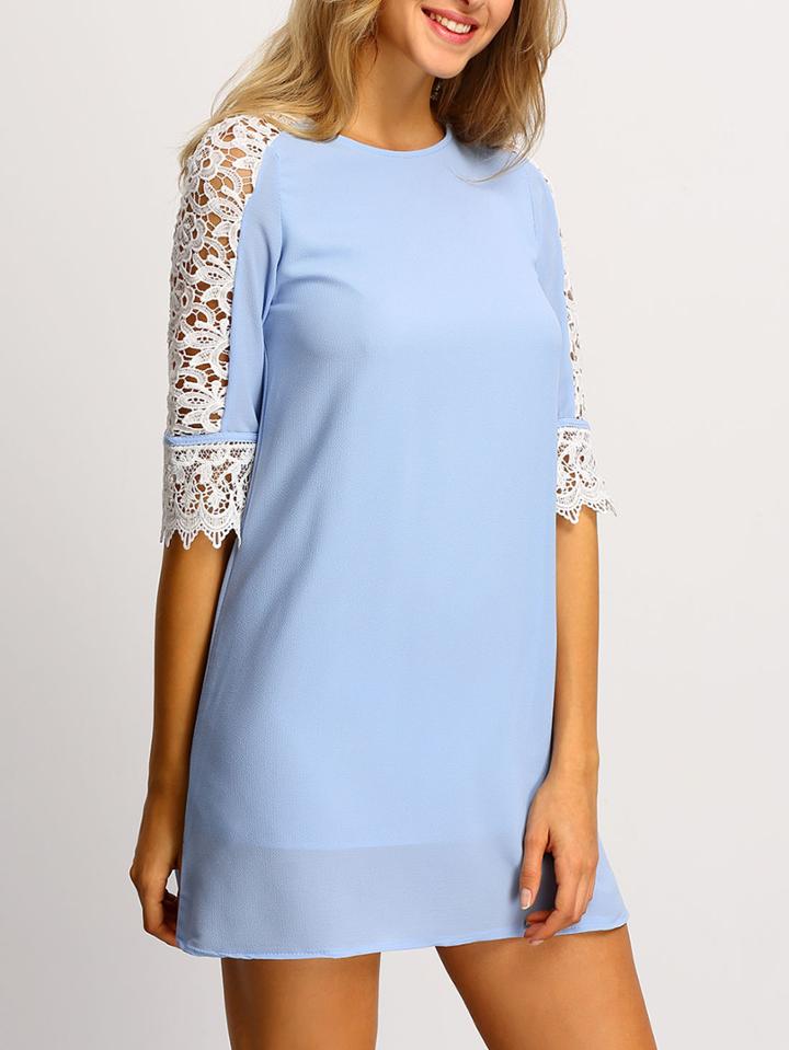 Shein Contrast Lace A-line Chiffon Dress