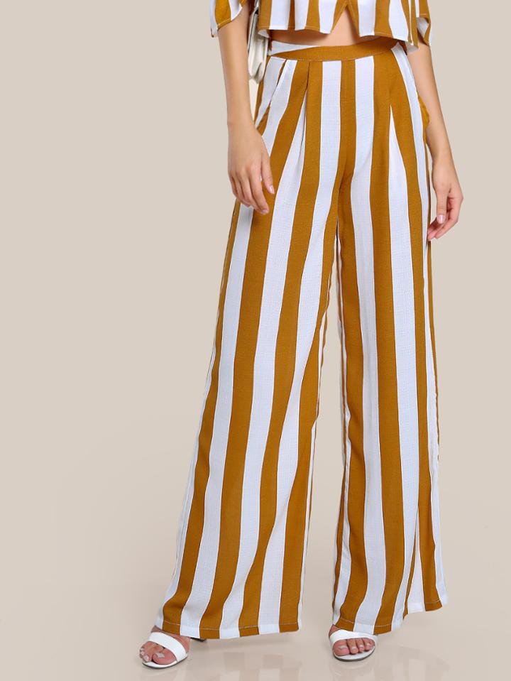 Shein Fold Pleat Striped Palazzo Pants