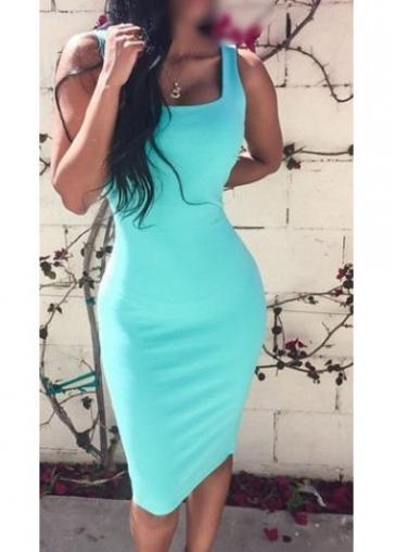 Rosewe Light Blue Knee Length Sheath Tank Dress