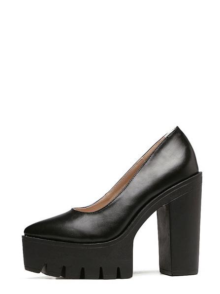 Shein Black Pointed Toe Platform Chunky Pumps