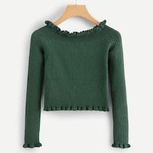 Shein Frill Trim Ribbed Knit Sweater