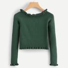Shein Frill Trim Ribbed Knit Sweater