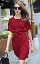 Shein Red Shirtwaist Short Sleeve Tie-waist Casual Dress