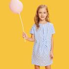 Shein Girls Twist Front Gingham Dress
