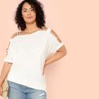Shein Plus Ladder Cut Out Sleeve Curved Hem Tee