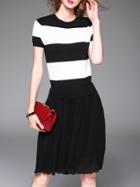 Shein Black White Striped Pleated A-line Dress