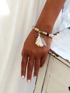 Shein Leaf & Tassel Design Beaded Charm Bracelet