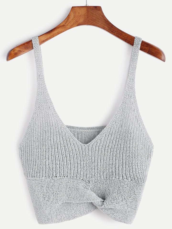 Shein Grey Twist Front Crop Knit Cami Top