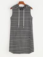 Shein Contrast Striped Pocket Front Drawstring Hooded Dress