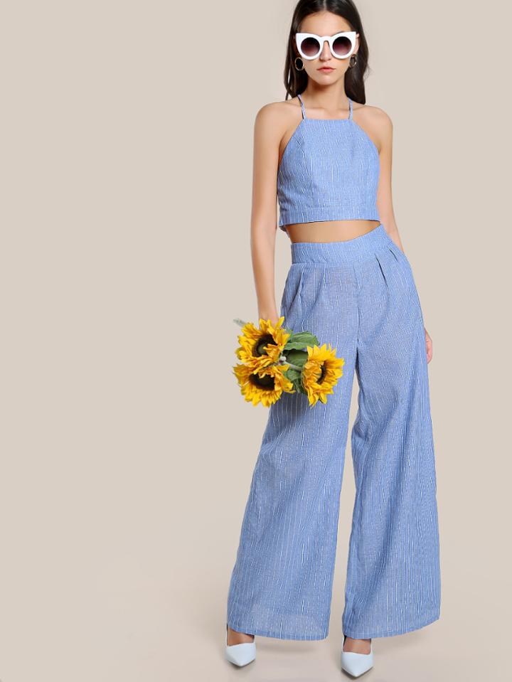 Shein Pinstripe Racer Front Cami And Palazzo Pants Co-ord