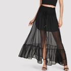 Shein Shirred Waist Ruffle Hem Dot Jacquard Skirt
