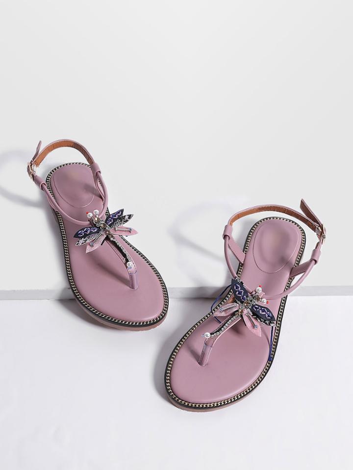 Shein Pink Dragonfly Detail Toe Post Flat Sandals