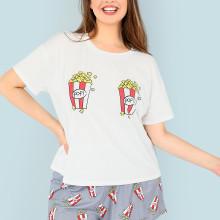 Shein Plus Cup Print Top With Drawstring Shorts Pj Set