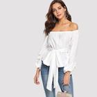 Shein Off Shoulder Gathered Sleeve Belted Top