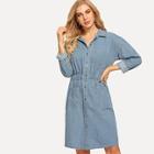 Shein Pocket Front Elastic Waist Denim Dress