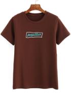 Shein Khaki Crew Neck Letter Print T-shirt