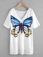 Shein Drop Shoulder V Back Butterfly Print Tee Dress
