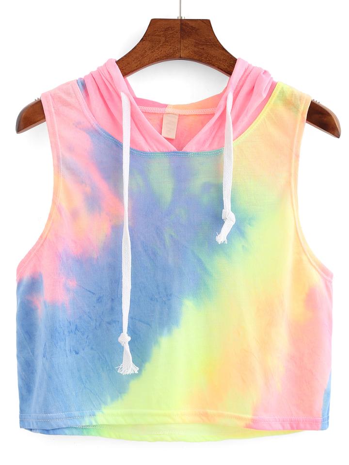 Shein Rainbow Ombre Hooded Crop Top