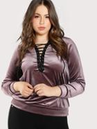 Shein Front Tie Up Velvet Hoodie