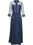 Shein Lapel Sheer Sleeve Denim Dress