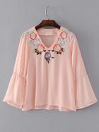 Shein V Neckline Flower Embroidery Blouse