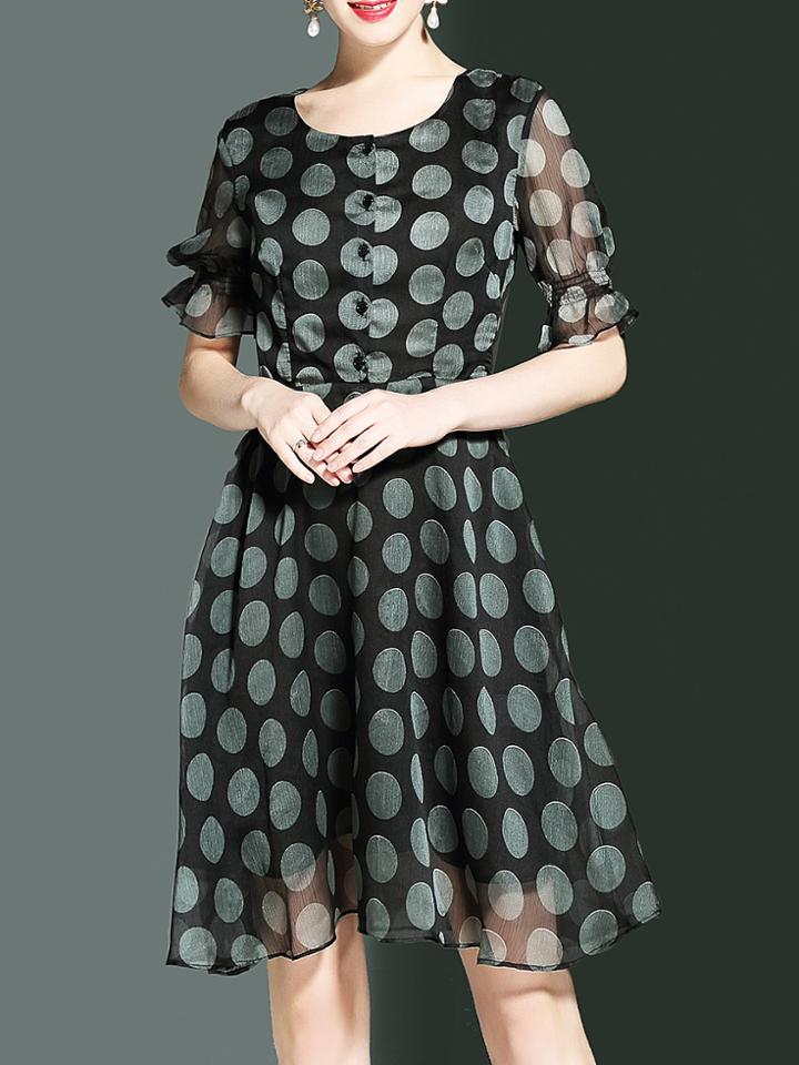 Shein Polka Dot Sheer Sleeve Dress