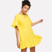Shein Criss Cross Neck Ruffle Hem Dress