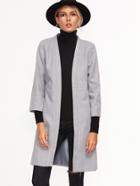 Shein Grey Three Quarter Length Sleeve Open Front Coat
