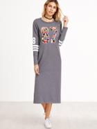 Shein Heather Grey Floral Varsity Print Side Slit Dress