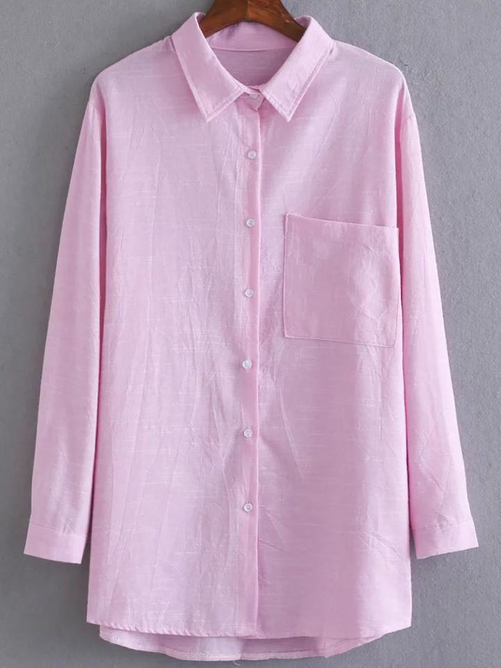 Shein Pink Letter Print Blouse With Pocket