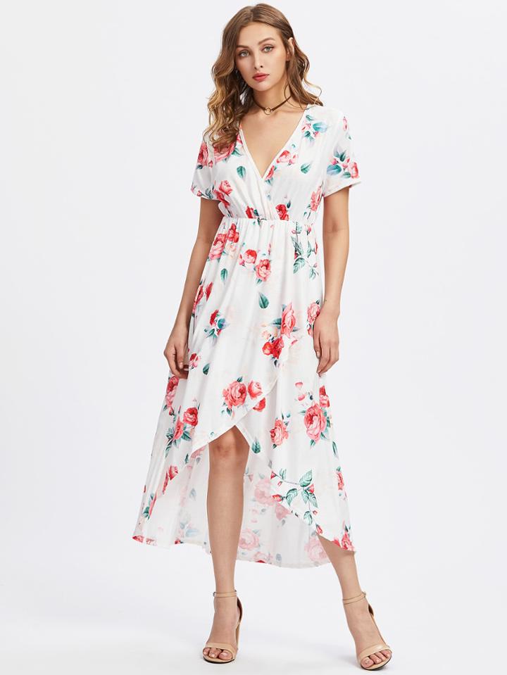 Shein Surplice Neckline Tulip Hem Random Florals Dress