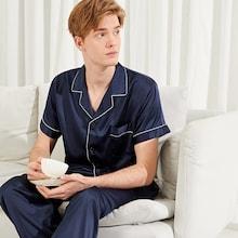 Shein Men Button Up Satin Pajama Set