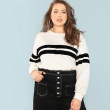 Shein Plus Two Tone Striped Sweatshirt