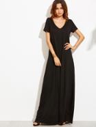 Shein Black V Neck Short Sleeve Shift Maxi Dress