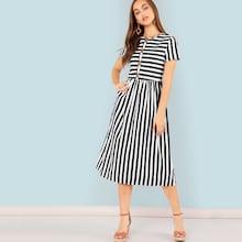 Shein Button Front Striped Tunic Dress