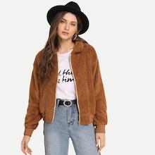 Shein Drop Shoulder Solid Teddy Jacket