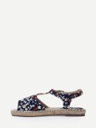 Shein Blue Canva Upper Flower Print Espadrille Sandals