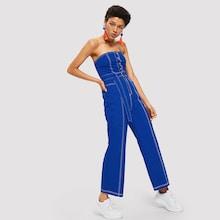 Shein Contrast Stitch Button Front Cami Jumpsuit