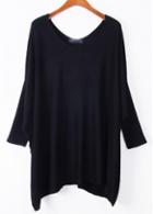 Rosewe Vogue Round Neck Solid Black Sweaters With Batwing Sleeve