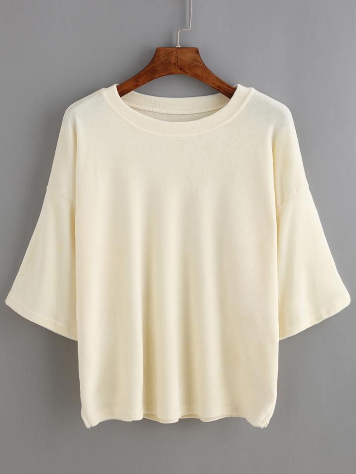 Shein Apricot Dropped Shoulder Seam Velvet T-shirt