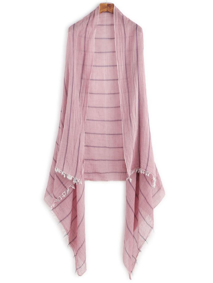 Shein Pink Stripe Pleated Raw Edge Shawl Scarf