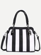 Shein Contrast Striped Zip Pocket Chain Strap Tote Bag