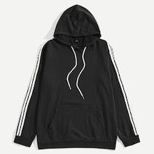 Shein Men Striped Tape Side Drawstring Hoodie