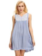 Shein Pink Blue House Sleeveless Embroidered Dress