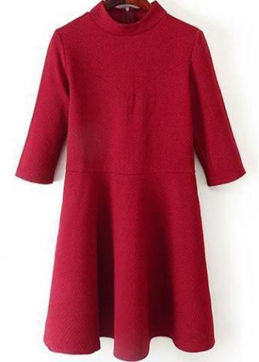 Rosewe Catching Red Mandarin Collar Three Quarter Sleeve Dress