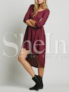 Shein Wine Red Hooded Long Sleeve High Low Dress
