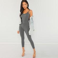 Shein Form Fitting Heathered Knit Cami Jumpsuit