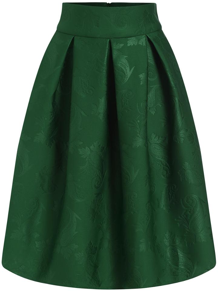 Shein Green Jacquard Flare Midi Skirt