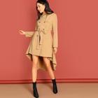 Shein High Low Flared Hem Belted Trench Coat