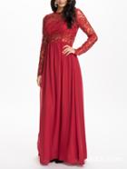 Shein Red Long Sleeve Lace Pleated Dress
